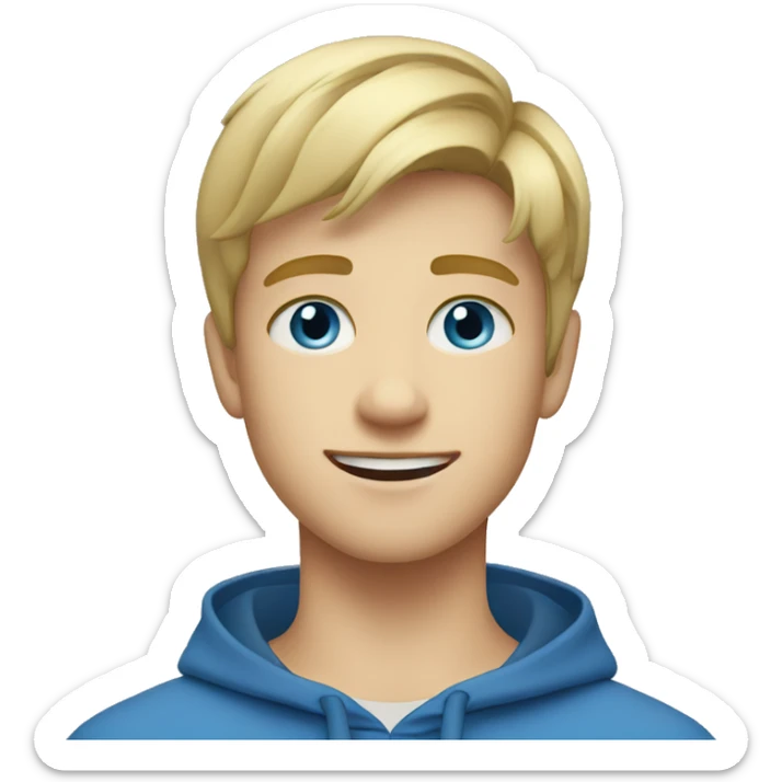 Blonde teen boy with medium short hair, blue eyes, talking to the camera sticker