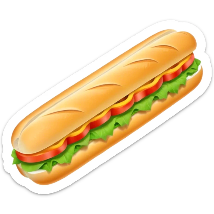 Banh Mi Cinematic Realistic Banh Mi Sandwich Dish Emoji, depicted as a simple, small baguette filled with fresh ingredients, rendered with crisp textures and vibrant, inviting lighting. sticker