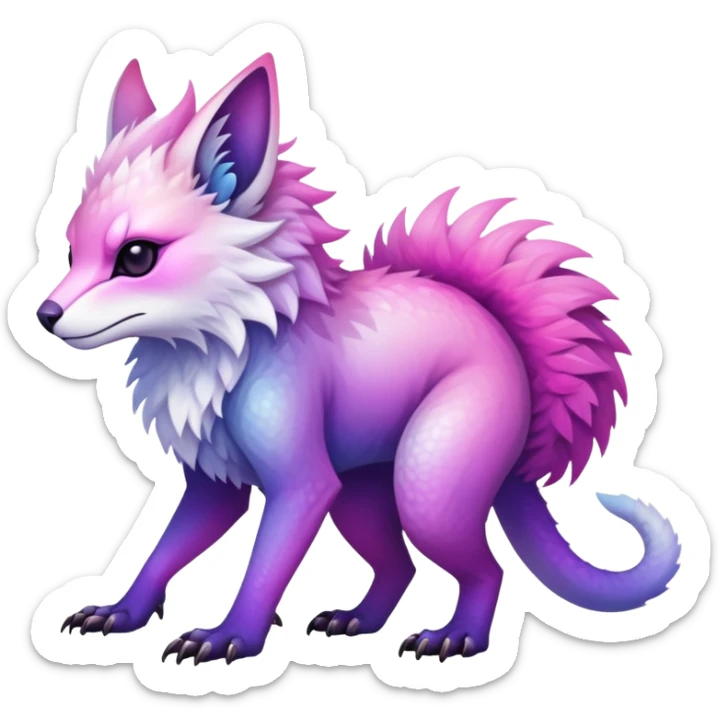 Cool Edgy Purple-pink-white-gradient ethereal badass Fionbri-Vernid-Trico-animal-creature full body sticker
