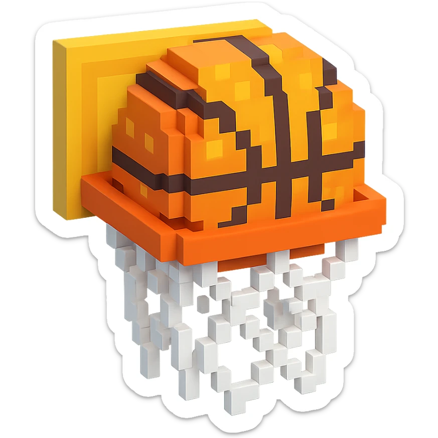 Voxel-style basketball in a net, variation 1 sticker