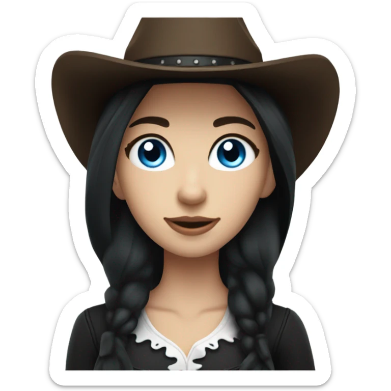 Blue eyes, cowgirl, pale skin, black hair, black cowgirl hat sticker