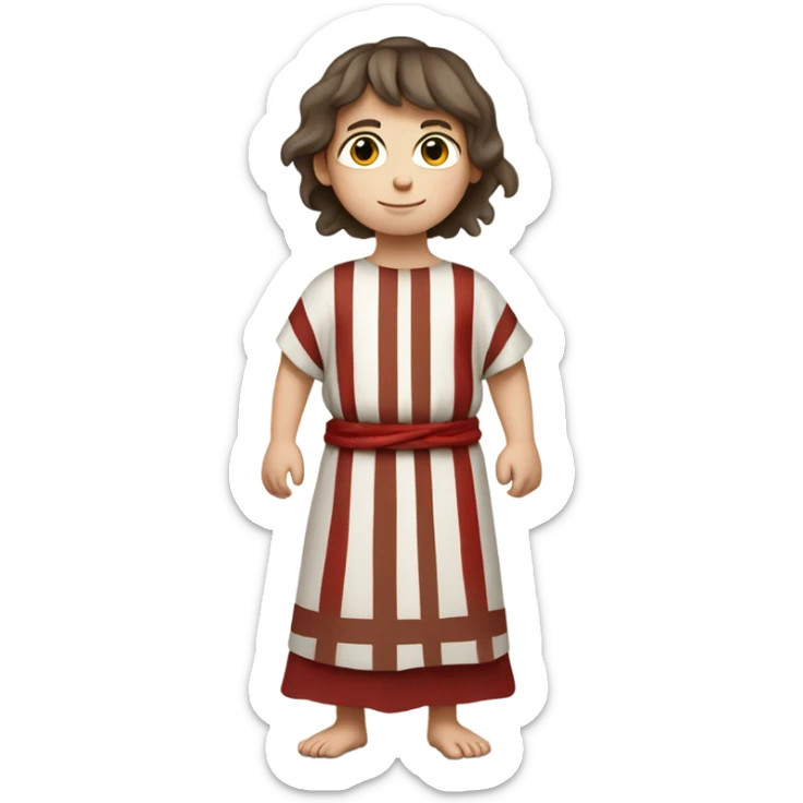 11th century european child with brown hair and tunic with horizontal white and red stripes sticker