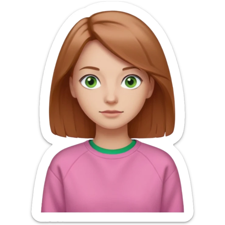  Una donna con una felpa semplice rosa, senza cappuccio. i capelli sono lunghi fino alle spalle marroni chiaro,gli occhi sono verdi  sticker