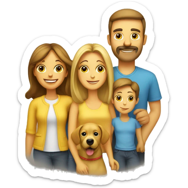 mom dad and 2 kids with a dog family yellow sticker
