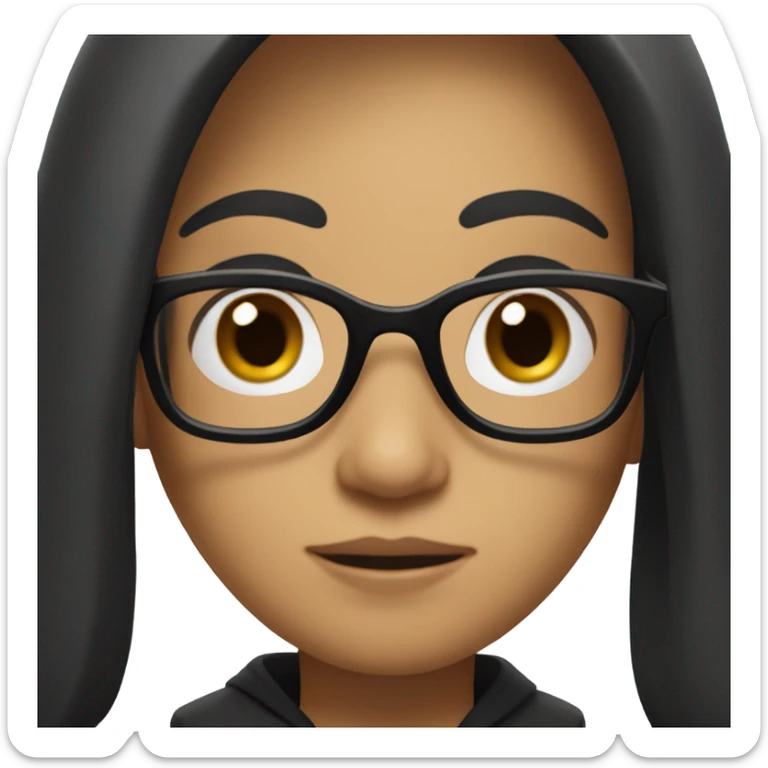 long black hair with a black glasses and brown hooded eyes memoji sticker