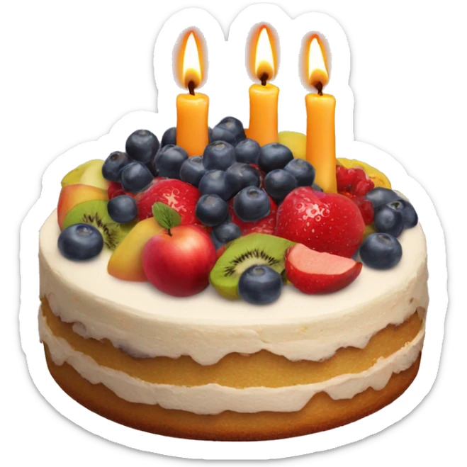Cake with fruits and two candles in form of a 9 and a 5 sticker