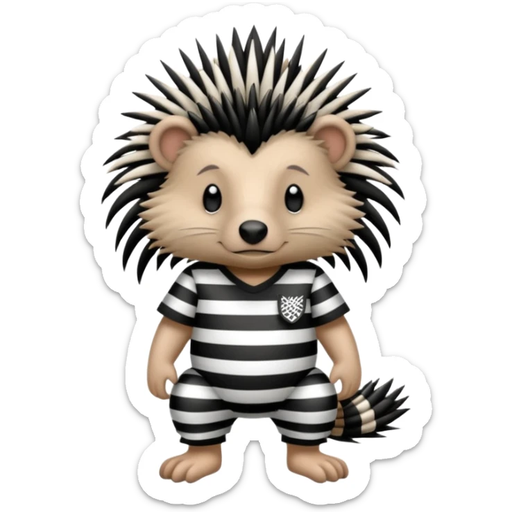 Laying down porcupine with black and white striped prison outfit, and ankle bracelet sticker