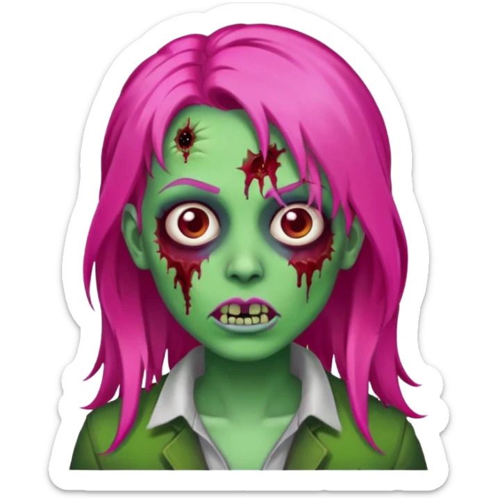 Create a zombie emoji in the style of an iPhone emoji, longo Hot pink hair sticker