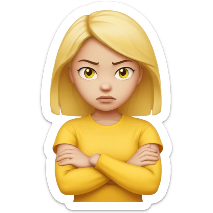 girl yellow angry face emoji with arms crossed over each other in front  sticker