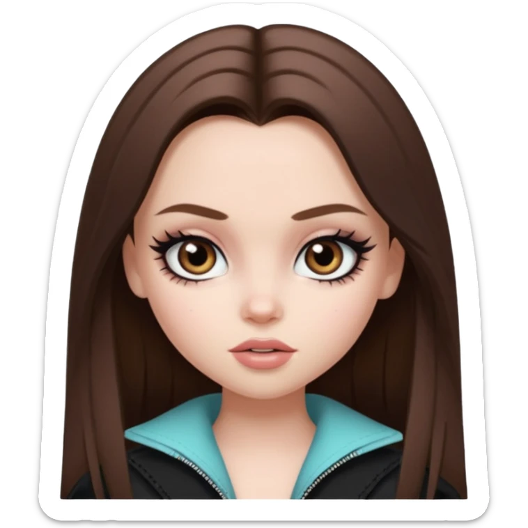 pale skin, girly bratz baddie, beautiful eyes, eyeliner, medium length straight brown hair sticker