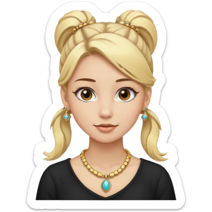 fancy blonde hair girl with ponytails brown makeup and jewellery sticker
