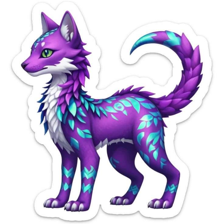 Kawaii iridescent beautiful pretty elegant divine edgy fantasy feline-vernid-sergal-fursona-animal-creature with accessories, full body with intricate patterns sticker