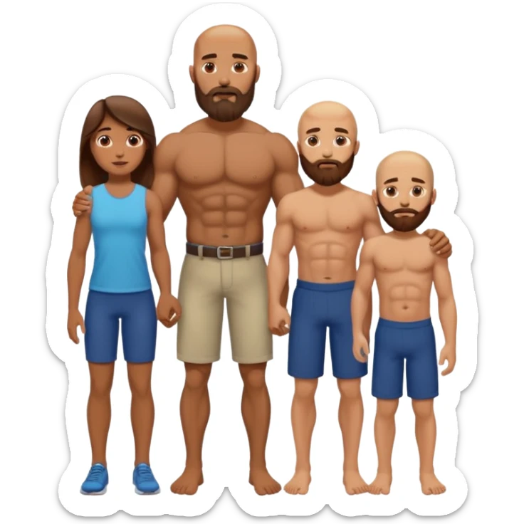 Muscular Bald beard men with his wife long brown hair and 3 sons sticker