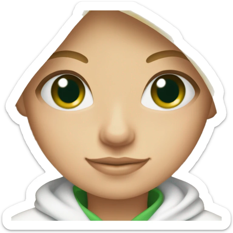 Blond Girl with Green eyes wearing a cozy white planket and a pink Cup of Team sticker