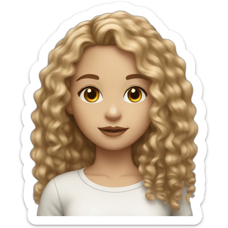 girl long curly dark blonde hair hazel eyes and light skin sticker