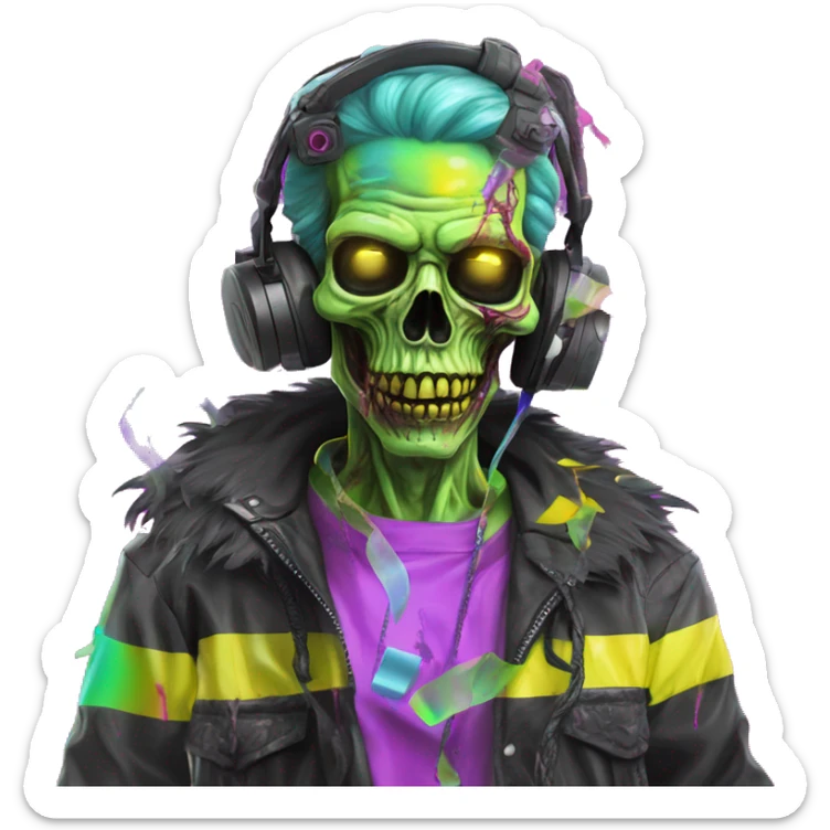 .Zombie_ Vaporwave black holographic oilslick zombie , vaping vape_ unicorn smoking, yellow caution tape  sticker