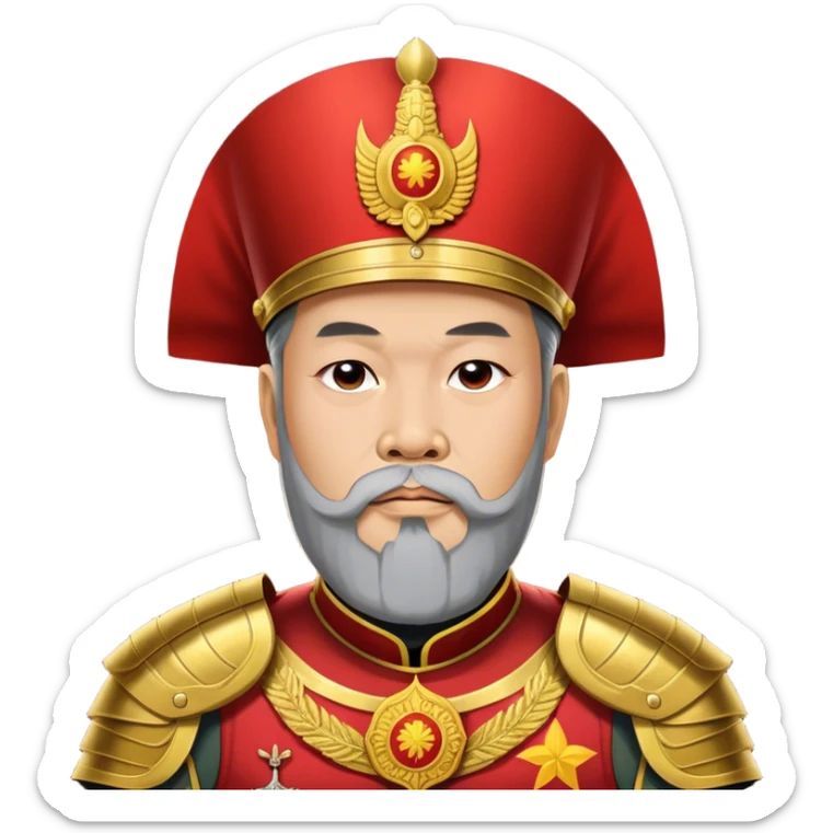​Cinematic Realistic Portrait of Trần Hưng Đạo, depicted as a revered Vietnamese general with his characteristic traditional Vietnamese beard and historic armor, his determined gaze illuminated by dramatic historical lighting that evokes his legendary martial spirit and leadership, sticker