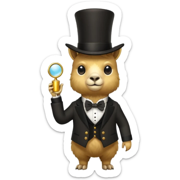 A small golden llama silhouette wearing a black top hat and a monocle full body shot sticker