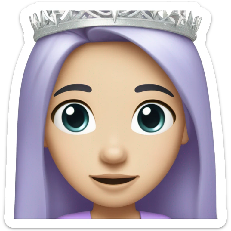 A girl with fair skin and a silver star crown with straight long black hair and cute lavender clothes happy  sticker