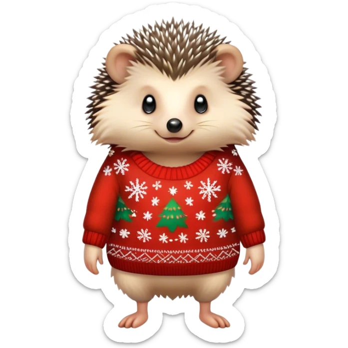hedgehog wearing a Christmas sweater full body little arms sticker