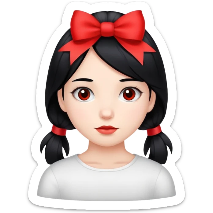 A girl with blaco hair wearing a red ribbon in her hair sticker