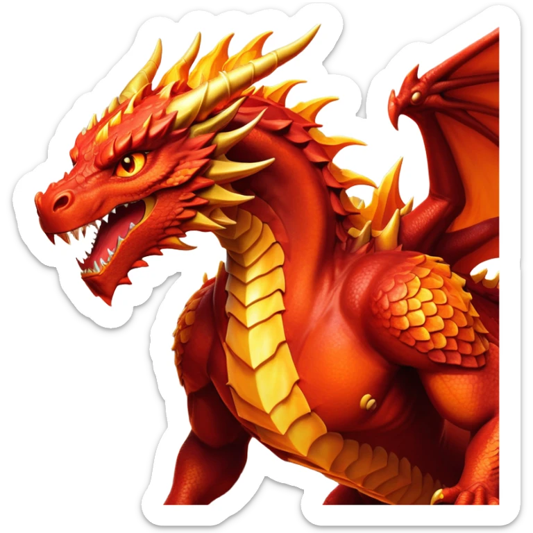 cinematic-noble-fierce-fire-dragon-full body-emoji,-poised-and-imposing,-with-a-muscular,-scaled-body-ablaze-in-fiery-hues-of-crimson,-molten-orange,-and-molten-gold,-and-intense,-burning-eyes-that-mirror-the-heart-of-a-volcano;-rendered in detail sticker
