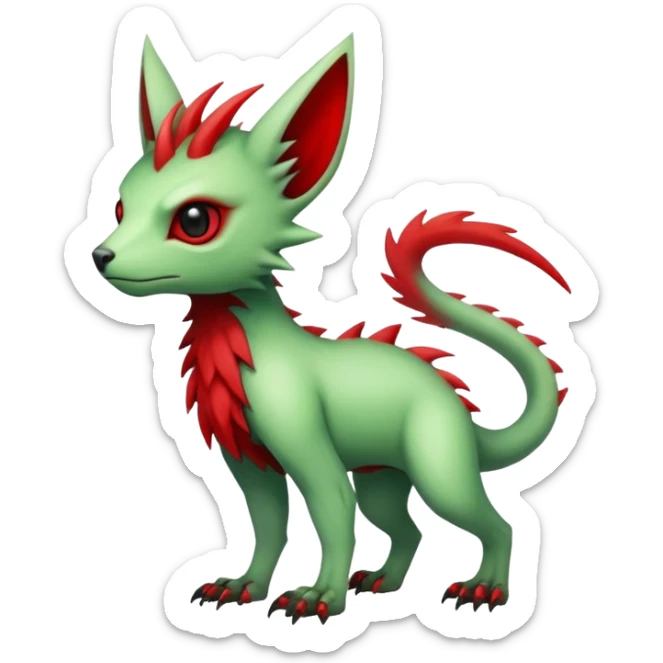 Cool Edgy Green Red ethereal badass punky Fionbri-Vernid-Trico-animal-creature full body sticker