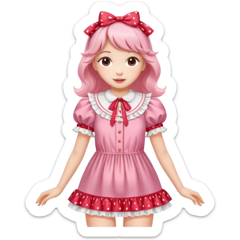 coquette strawberry babydoll blouse with ruffle sleeves and bottom, no human please sticker