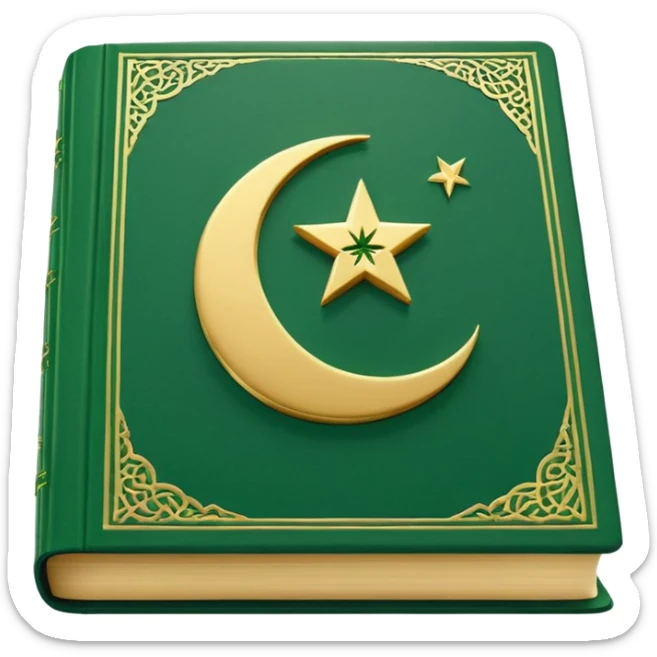 Closed Quran with the Islamic Symbol on it (moon and star) green from left to right sticker