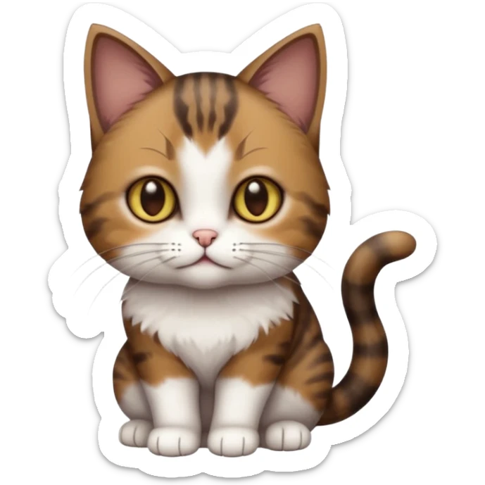 full body small short hair dark brown and white cat with hazel eyes sticker