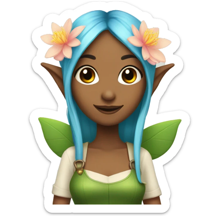 elf fairy mechanic with lotus flower in her hair  sticker