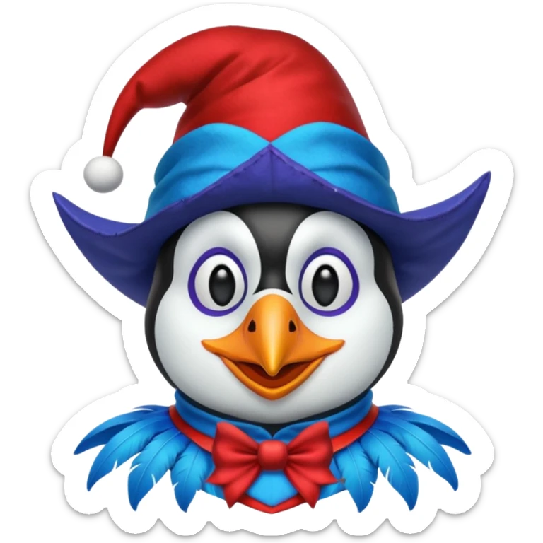 crazy colorful penguin jolly joker, medieval, vintage, court jester, mac os icon, blue color sticker