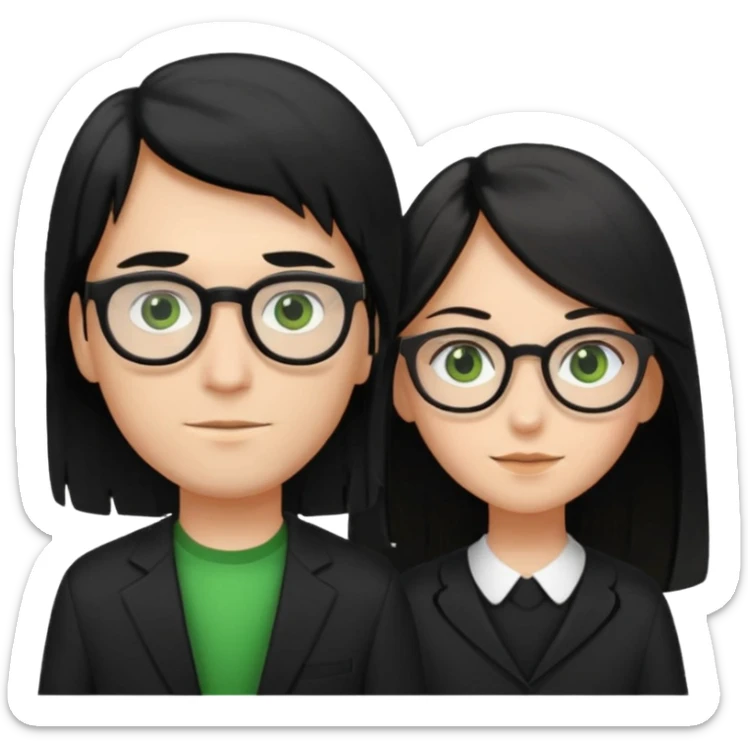 Couple, girl with black long hair and brown eyes, boy with brown and blonde hair with green eyes and glasses black  sticker