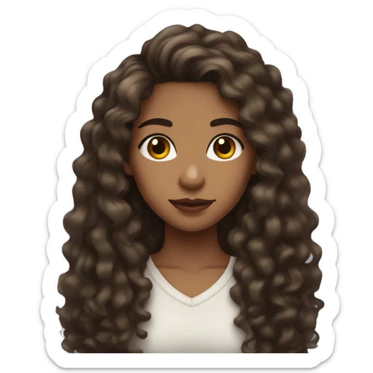 woman light brown skin long dark curly hair thick brows teenager sticker