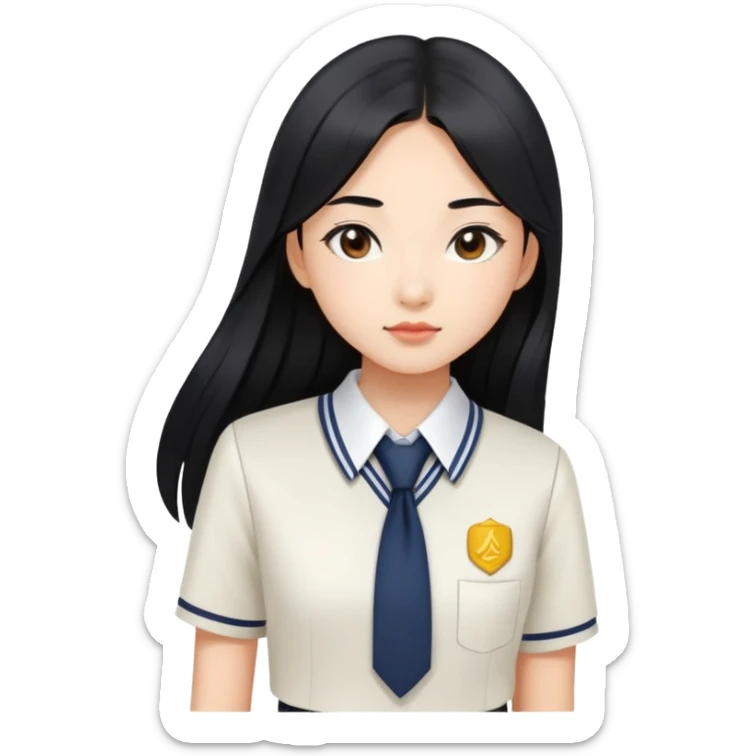 chic Asian-skinned girl in modern school uniform, sleek long black hair sticker