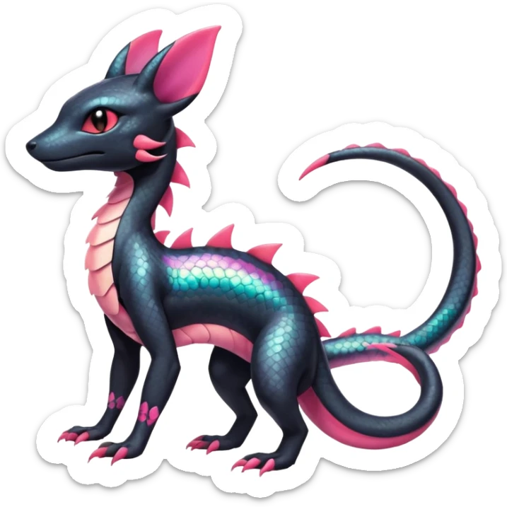 Scaley Shiny White Iridescent Colorful Exotic Salandit-Umbreon-Fakémon-hybrid-creature (full body)  sticker