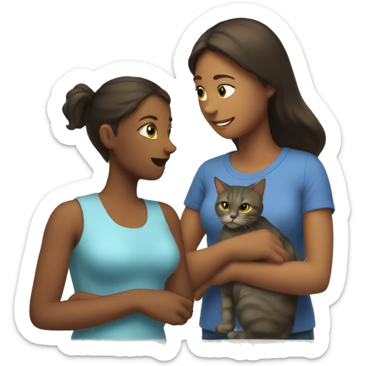 Girl with a cat in her arms is talking to a woman sticker