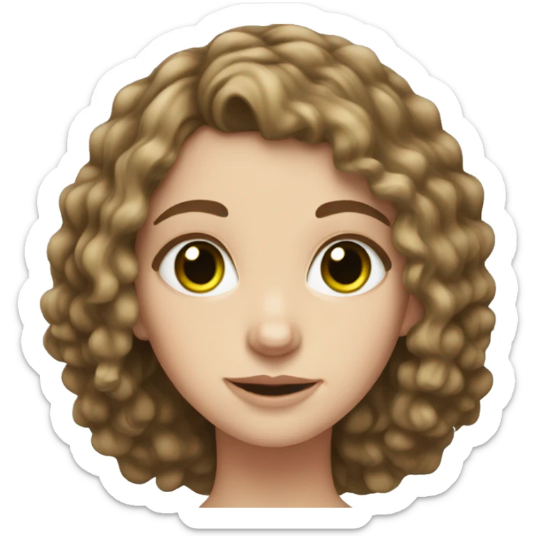 White girl with short, curly, brunette hair and green eyes sticker
