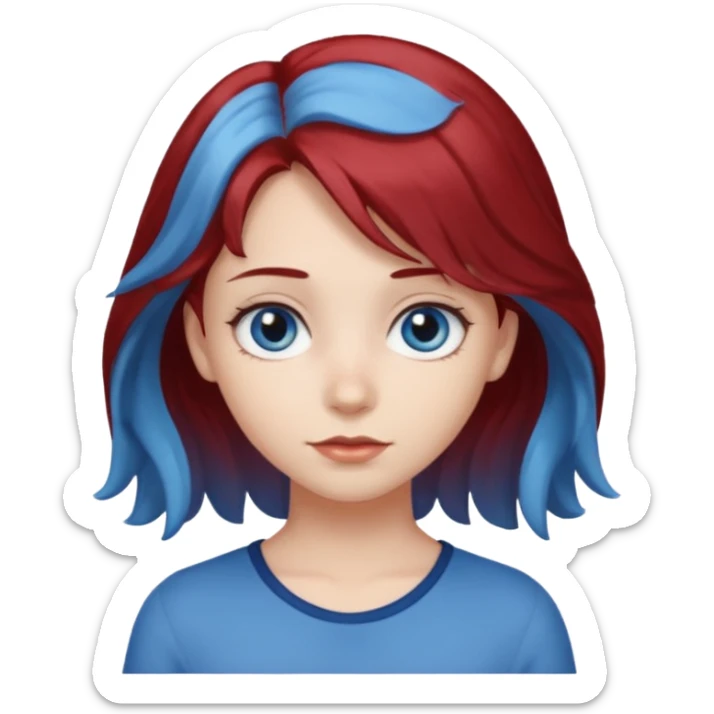 Half blue wavy haired blue eyed girl and straight little bit dark red haired dark brown eyed girl sticker
