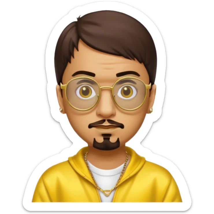 Ali G from Ali G Indahouse with brown eyes, dark brown hair, gold outfit, yellow glasses sticker