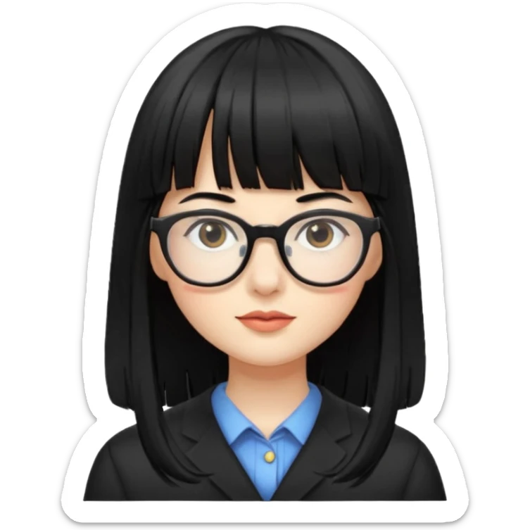 lecture girl with straight bangs fringe long black color hair  sticker