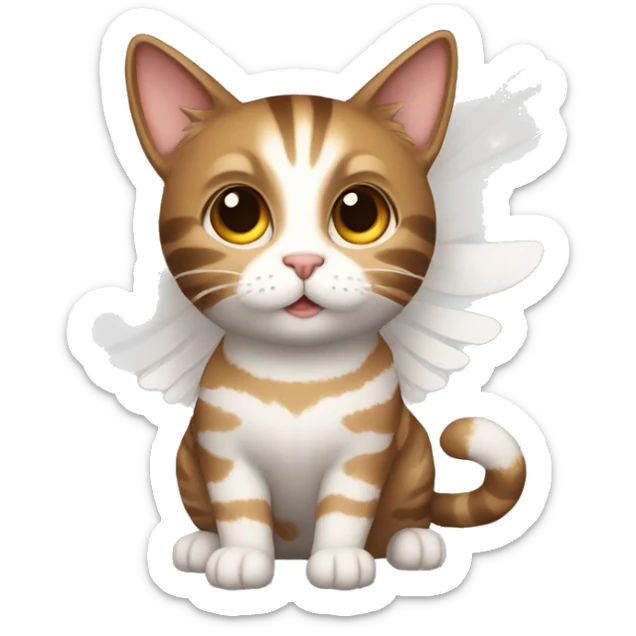 An adult and totally brown striped cat with angel’s wings. The fur is without White color. The cat is flying.  sticker