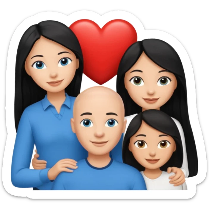 Bald white man blue eyes in love with Filipina woman 2 young Filipina girls long hair sticker