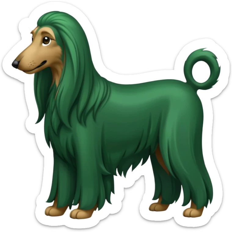 dark green dog extra furry afghan hound. The dog fur is totally dark green sticker