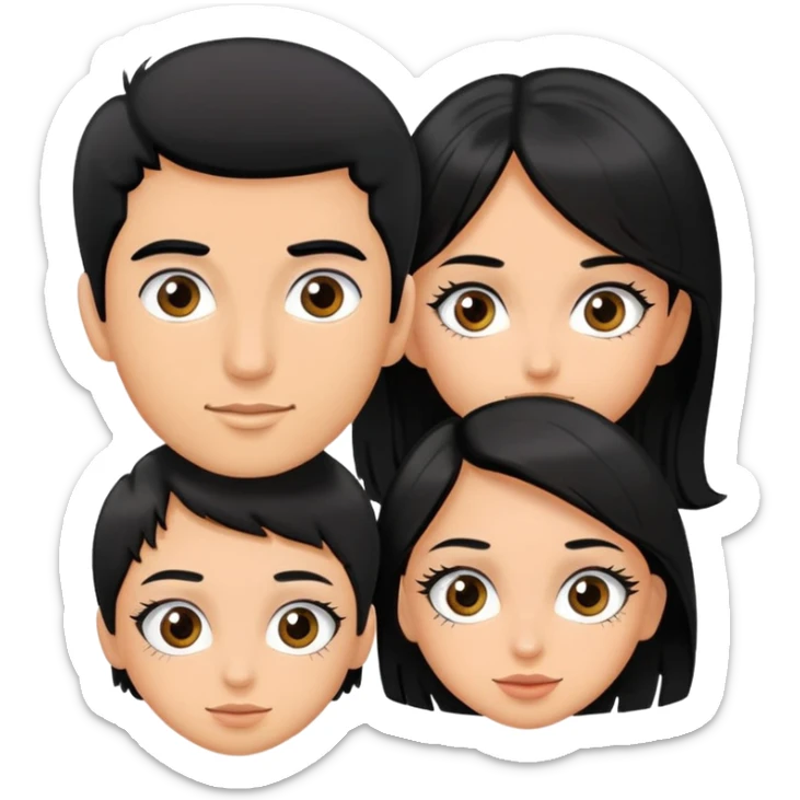 Two girls and 1 boy with black hair flying on a pair of eyelashes  sticker