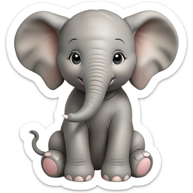 Cinematic Cute Baby Elephant Portrait Emoji, Head tilted playfully and inquisitively, featuring a velvety gray hide with oversized floppy ears and round, sparkling eyes filled with wonder, Simplified yet irresistibly adorable features, highly detailed, glowing with a warm, friendly glow, high shine, affectionate and spirited, stylized with a touch of playful charm, bright and endearing, soft glowing outline, capturing the essence of a mischievous yet loving baby elephant, so playful it feels like it could trundle out of the screen into your arms! sticker