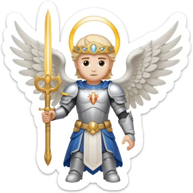 Michael the archangel is usually shown in emoji form as a brave, armored figure with a bright halo, wings, and a weapon. sticker