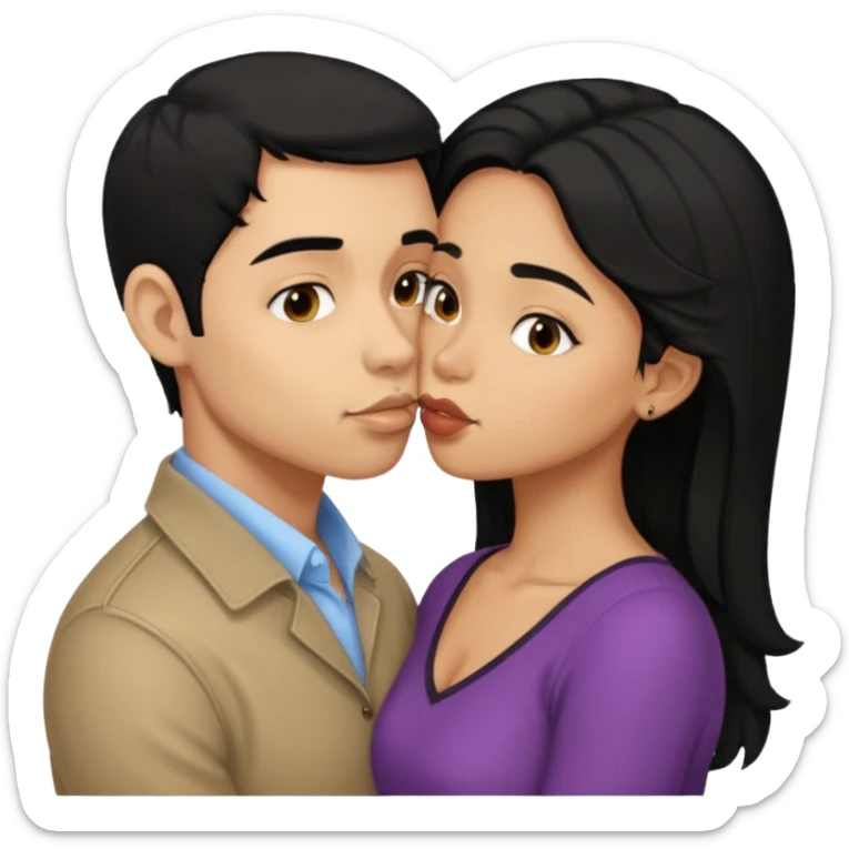 ligh skin black hair man kissing ligh skin black hair woman sticker