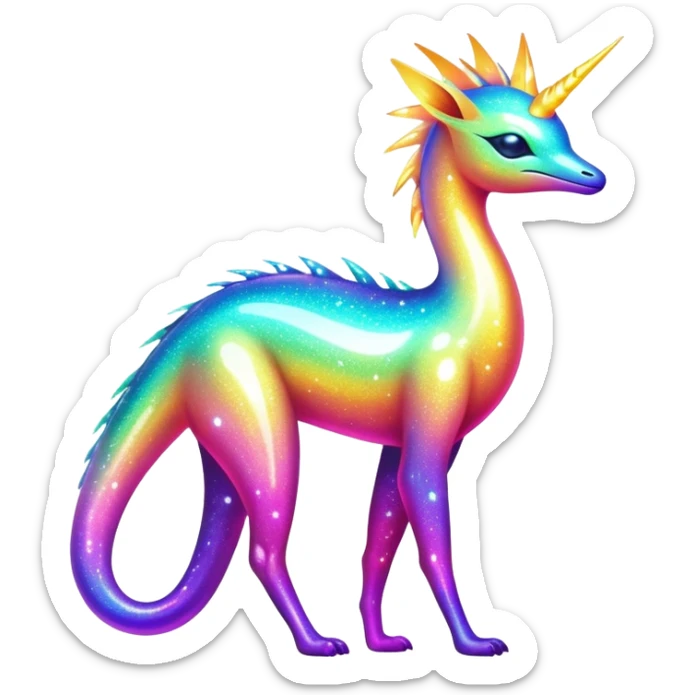 Shiny Exotic Futuristic Nebulae Tropical Colorful Neon-colored Glittery Ethereal Sparkly Amaura-Aurorus-Fakémon-hybrid-creature (full body)  sticker