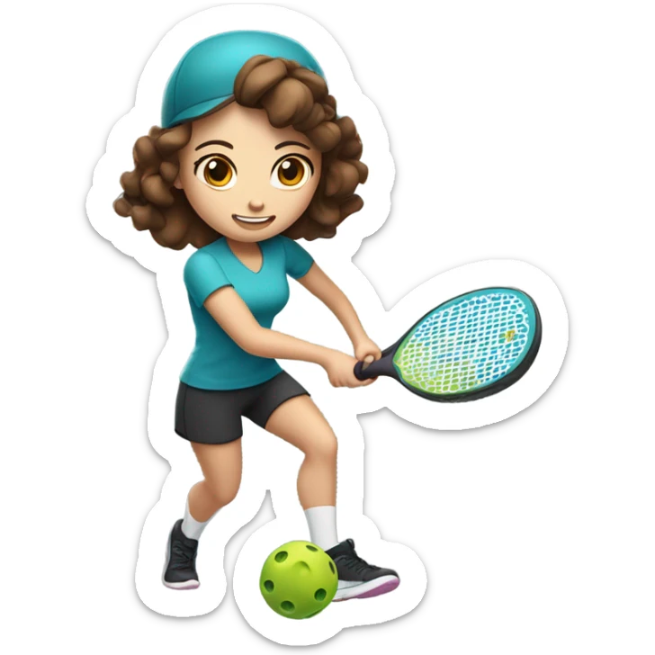 Caucasian girl with brown hair playing Pickleball sticker